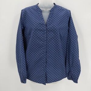 LL Bean Shirt Womens S Reg Blue Polka Dot Wrinkle Free L/S Button Up Blouse Top